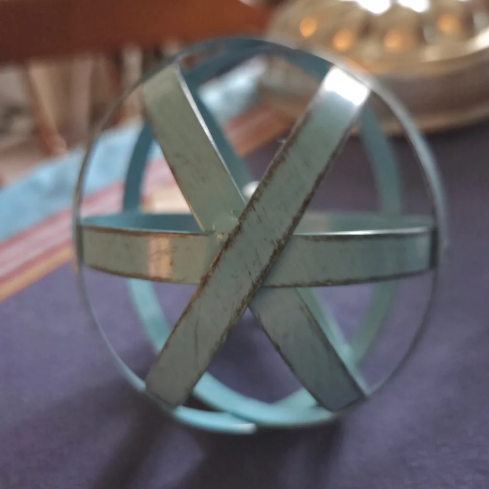 Blue Metal Banded Sphere Home Decor Patio Indoor Outdoor